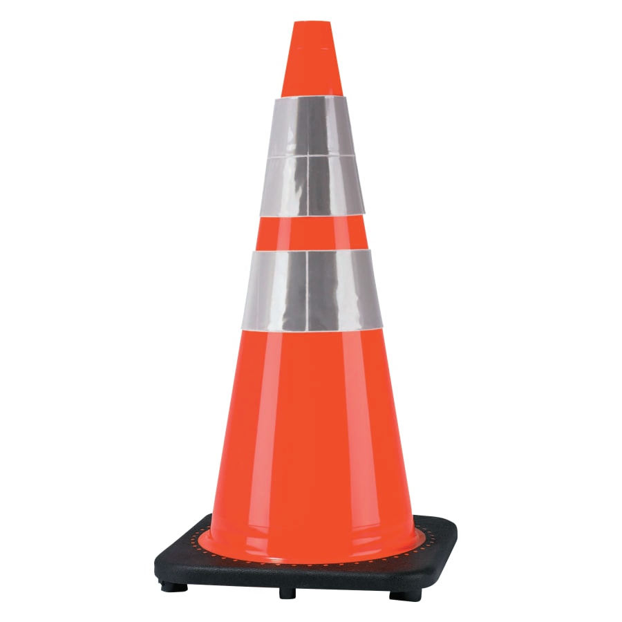 Cortina® DW Series 28" Traffic Cone – 7 lb PVC, Orange with Black Base & Reflective Collar