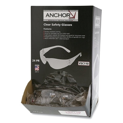 Anchor Brand® Clear Frameless Safety Glasses – Scratch Resistant, Dispenser Box (24 Pack)