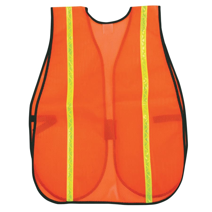 General Purpose Safety Vest, One Size Fits Most, Orange w/ Lime Stripes - 10 Pack