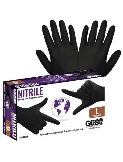 Nitrile, Powder-Free, Industrial-Grade, Black, Lightweight, 3.5-Mil, Textured Fingertips, 9.5-Inch Disposable Gloves - 705BPFE [1 case]