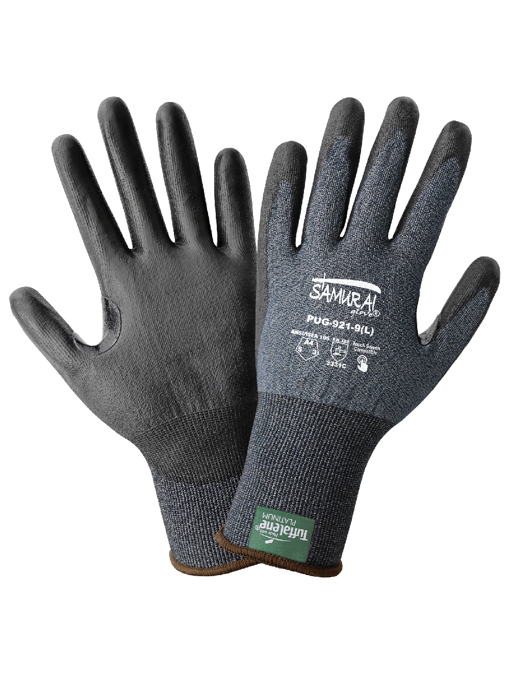 Samurai Glove® Salt-and-Pepper Cut Resistant Polyurethane Coated Touchscreen Gloves Made with 21-Gauge Tuffalene® Platinum - PUG-921 - 1 Case